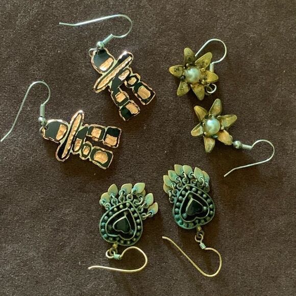 Vintage Jewelry - Vintage Whimsical Hook Earrings, SET of 3, Unmarked